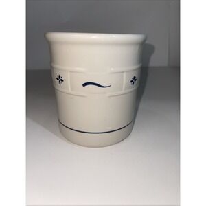 Longaberger Pottery Classic Blue Woven Traditions‎ Utensil Crock Jar Holder Vtg